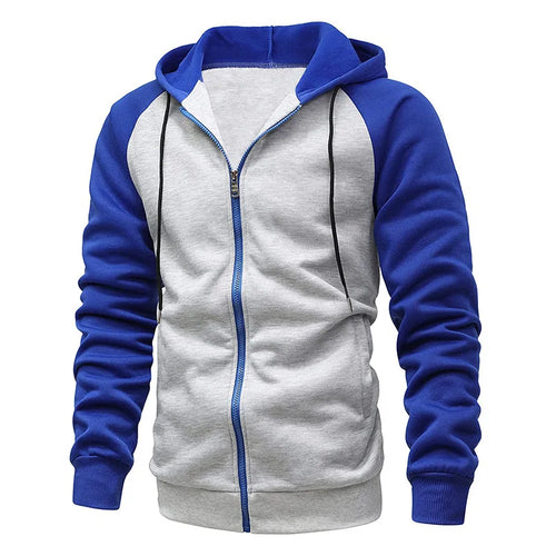 New Men's Zip-Up Color Block Hoodie with Casual Stylish & Durable Fall/Winter Top Raglan Sleeves Hoodies Sweatshirt Male