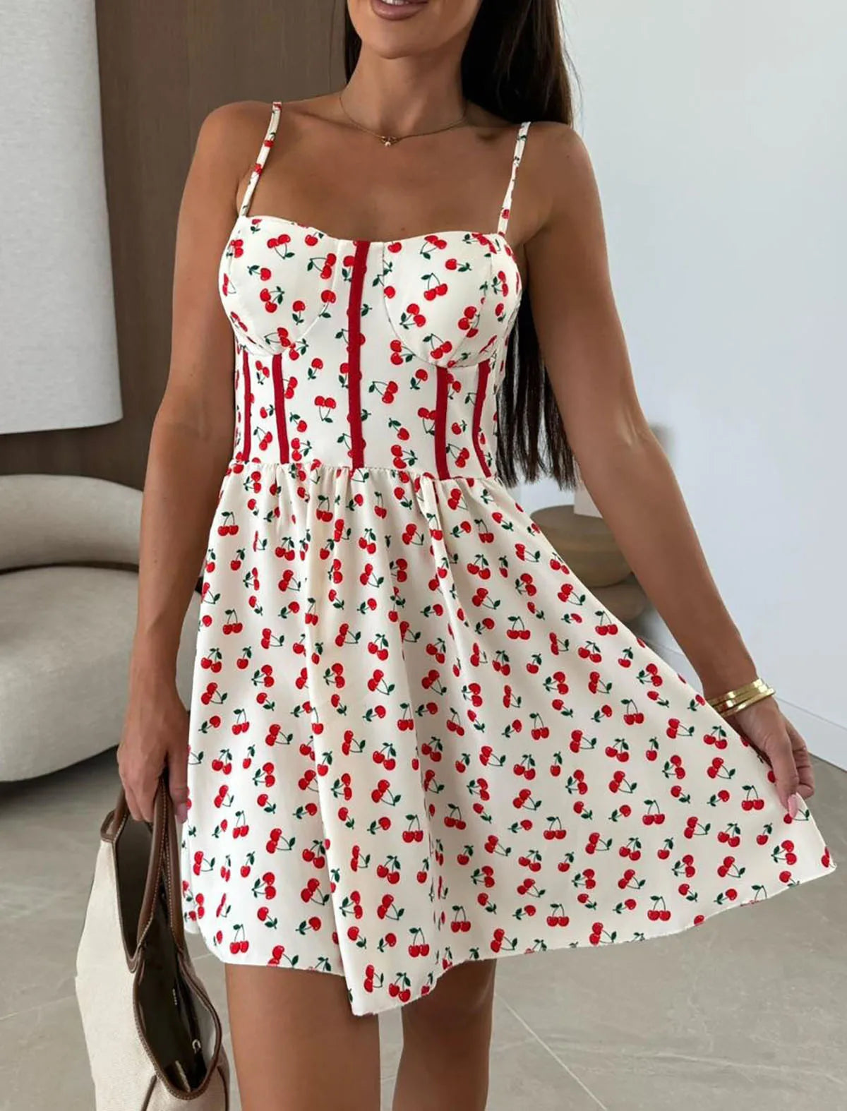 Summer Print Mini Dress Lady Fashion Sexy Sleeveless Spaghetti Strap Loose Dresses For Women Casual Boho Holiday Beach Skirt New