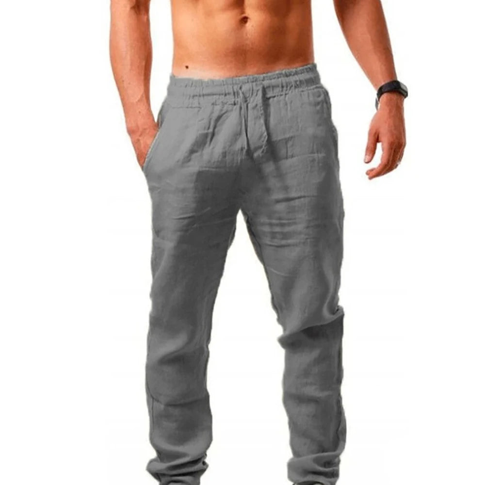 Men's Lightweight Long Pants Summer Solid Color Breathable Loose Trousers Male Elastic Waist Casual Pants Harajuku Trousers