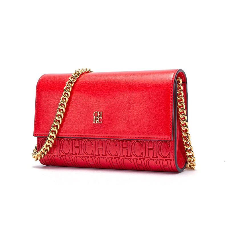 CHCH Women's Shoulder Bag New Magnetic Flip Chain Bag Brown Small Square Bag Wallet