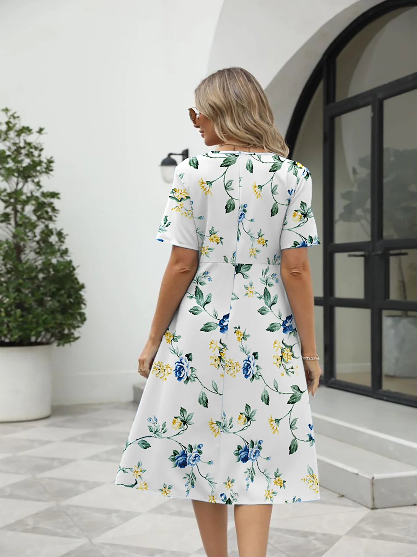 2025 summer new! Ladies fashion elegant printed crew neck short sleeve zipper dress for EU-USA summer