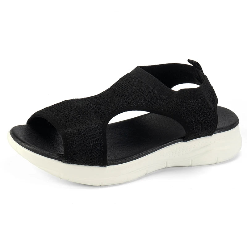 Women Summer Knitted Sports Sandals Casual Slip-On Thick Multifunctional Mesh Stretch Beach Shoes