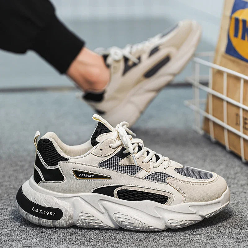 2025Thick Sole Versatile Clunky Sneaker For Men 2023 New Trend Mesh Lace Up Breathable Casual Sports Shoes Increased Soft Soles