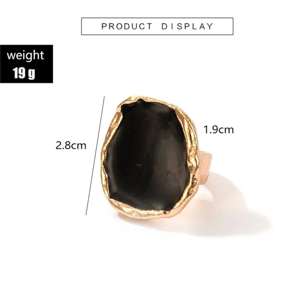 Large Bohemian Black Stone Ring Metal Charm Oil Dripping Large Joint Ring Large Joint Stainless Steel Gothic Jewelry Men