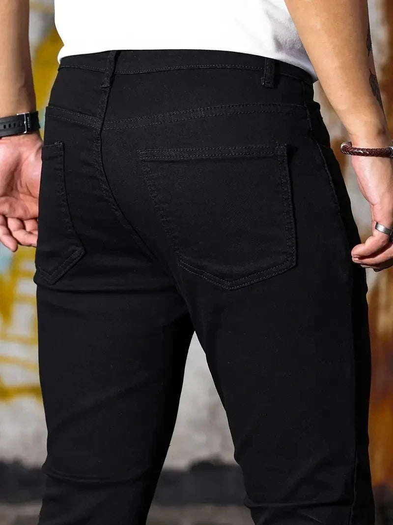 Men Jeans Skyblue Black Zipper Stretch Jeans Casual Slim Fit Trousers Male Plus Size Pencil Pants Denim Skinny Jeans for Men