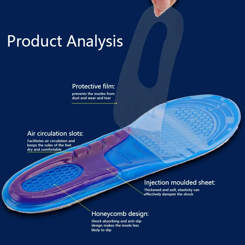 Orthopedic Arch Support and Foot Pain Massaging Silicone Gel Soft Sport Shoe Insole Pad for Man Women Insoles Anti-Shock 1Pair