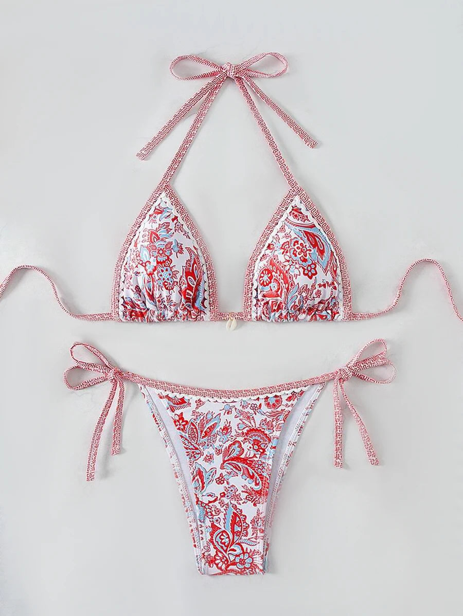 Halter String Triangle Two Piece Bikini Women Swimwear Female Swimsuit Bathers Bathing Swimming Suit Beachwear Summer