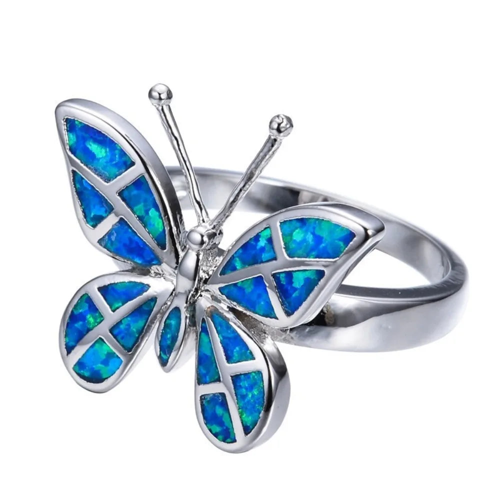 New Simple Fashion Niche Trend Multicolor Opal Butterfly Shape Female Ring Valentine's Day Gift Jewelry Small Fresh Accessories