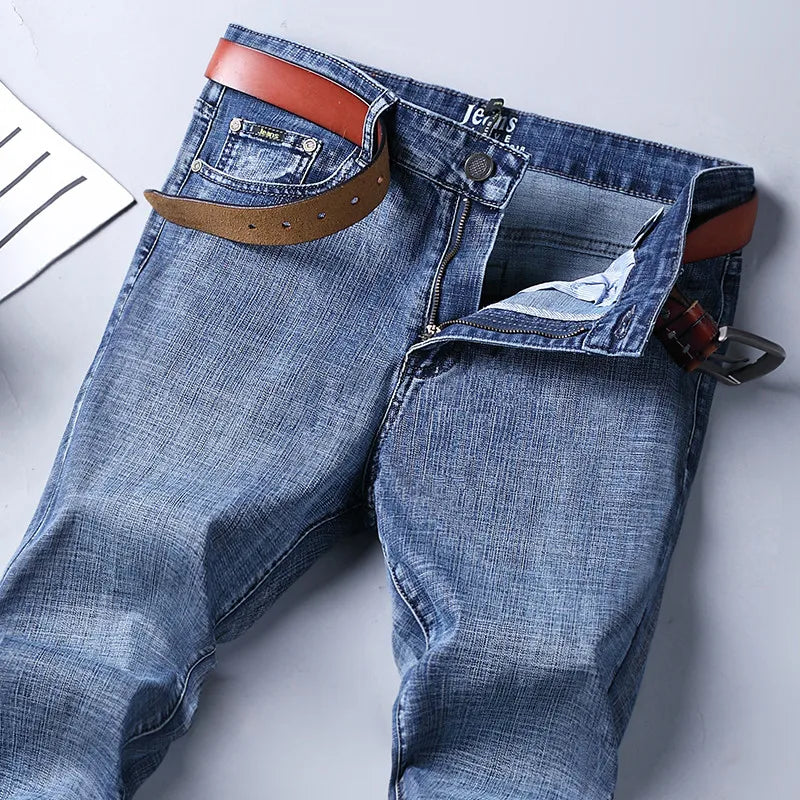 Male All-match Brand Trousers Four Season Men's High Quality Jeans Business Casual High Waist Denim Pants Simplicity Cool