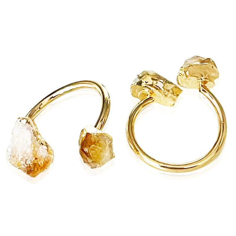 Irregular Citrine Rough Stone Open Ring for Women Girls Golden Handmade Finger Energy Jewelry Adjustable Size