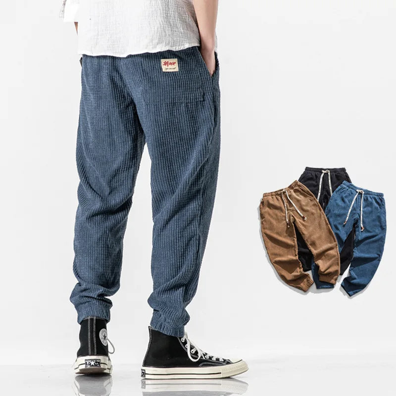 2025 New Japanese Loose Water Washed Men's Casual Pants, Chinese Wind Light Core Velvet Small Leg Pants, Trendy Men's Pants