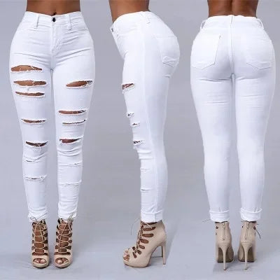 Sexy Skinny Jeans Women's Denim Pants Tight Fitting Hole Punching Fashionable Thin Leggings Casual Female Clothing