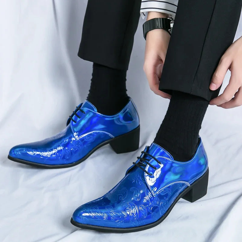 Luxury Designer Men's Charm Blue Black Pointed Men Shoes Man Male Formal Wedding Prom Dress Prom Loafers Shoes for Men