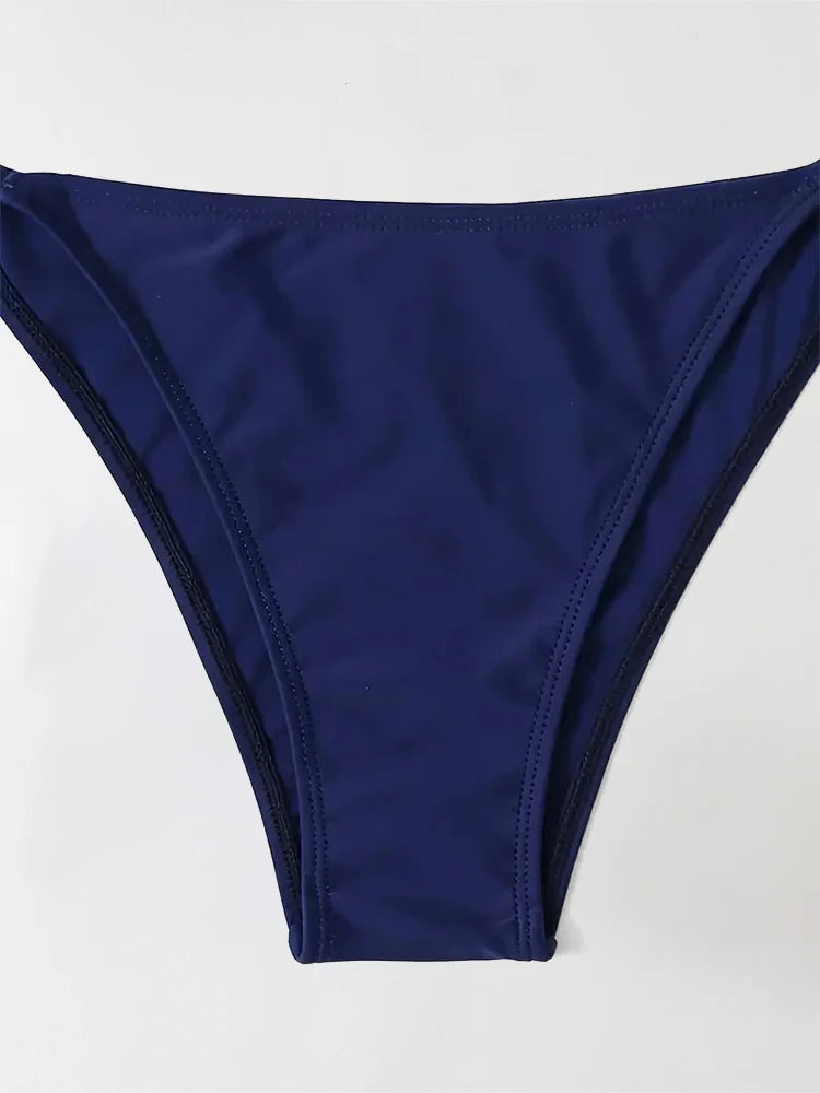 2Pcs Swimwear Thong Bikini Set Sexy New Navy Blue Swimsuits Woman Sexy Bathing Suits Bikinis Triangle Bandage Female Beachwear