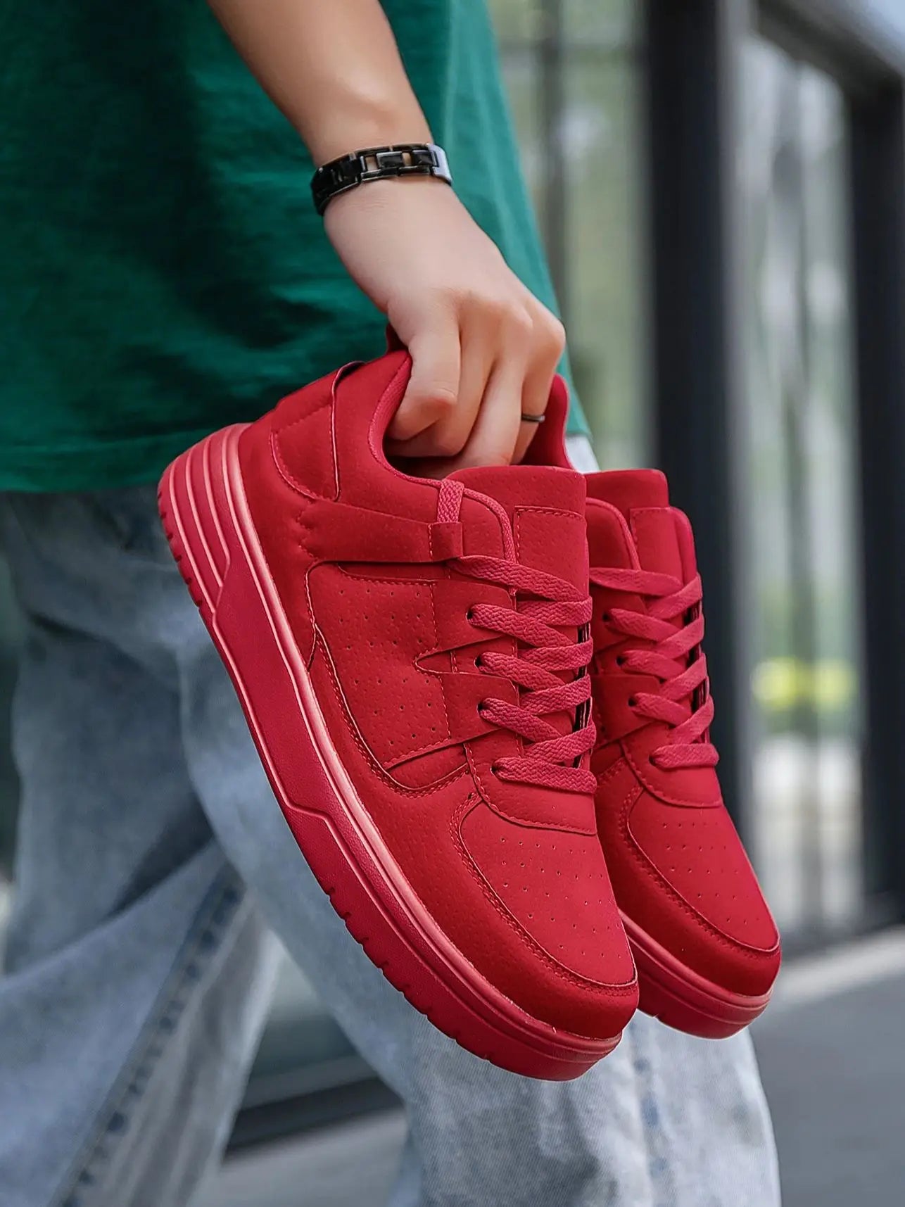 (One Size Smaller) Men's Trendyy Simple Style Red Walking Front Strap Skate Shoes, High Water Platform Comfortable Daily Youth School Shoes Outdoor Couple's Casual Sports Shoes