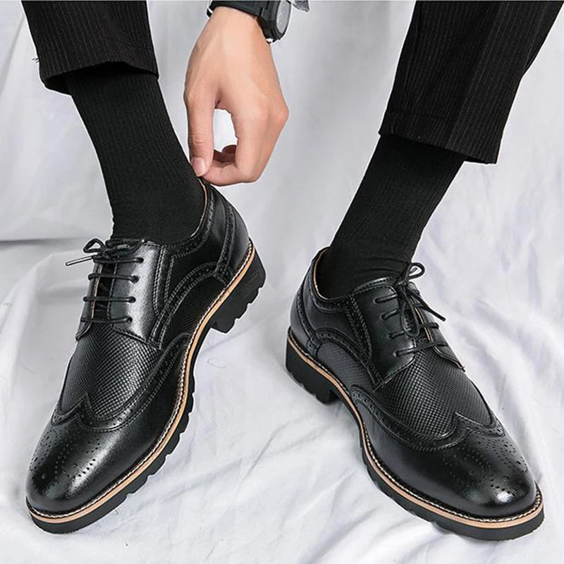 Shoes for Men Handmade Mens Wingtip Oxford Black Leather Brogue Men's Dress Classic Business Formal Zapatillas Hombre 2023
