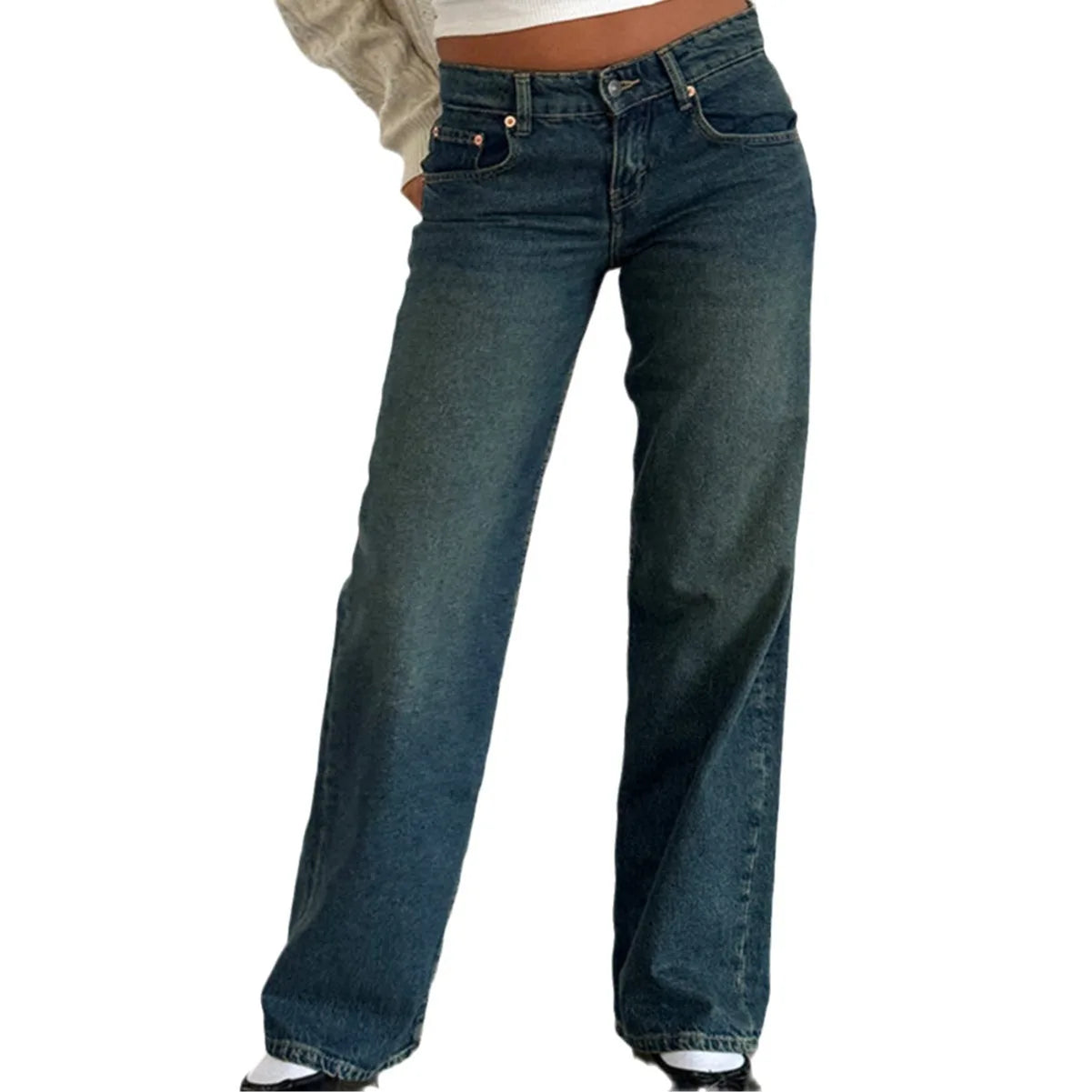 High Quality Women's Straight Leg Jeans Four Seasons New Fashion Loose Low Waist Wide Leg Pants Women's Casual Elasticless Jeans