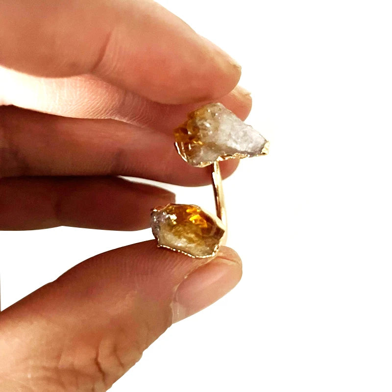 Irregular Citrine Rough Stone Open Ring for Women Girls Golden Handmade Finger Energy Jewelry Adjustable Size
