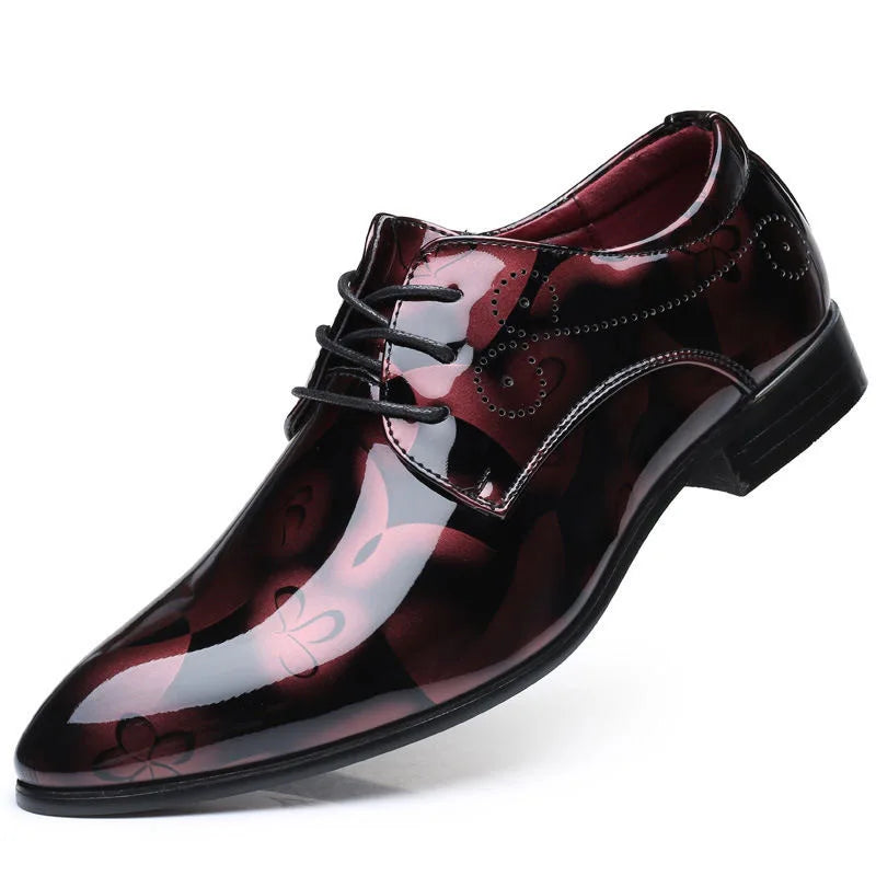 Men's Dress Shoes Floral Pattern Oxfords Fashion Lace-Up Men Business Shoes Luxury Wedding Shoe Office Pointed Men Leather Shoes