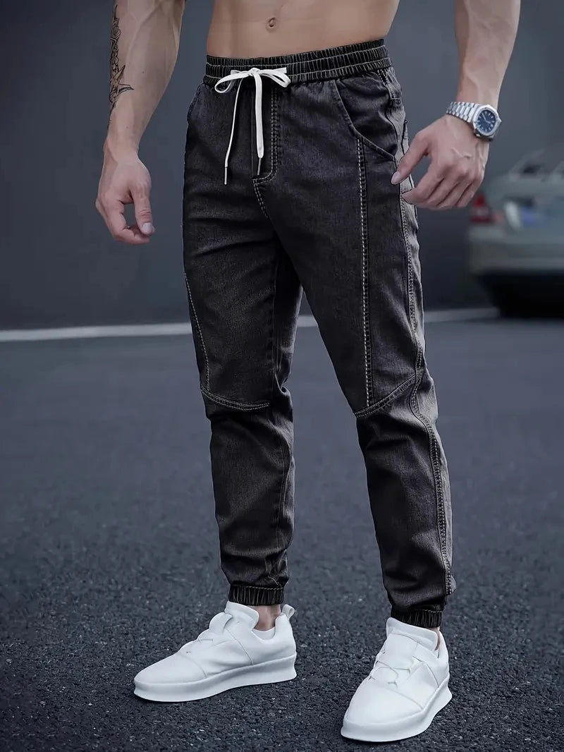 2025 Spring Autumn Black Blue Cargo Jeans Men Streetwear Denim Jogger Pants Men Baggy Harem Jean Trousers Plus Size