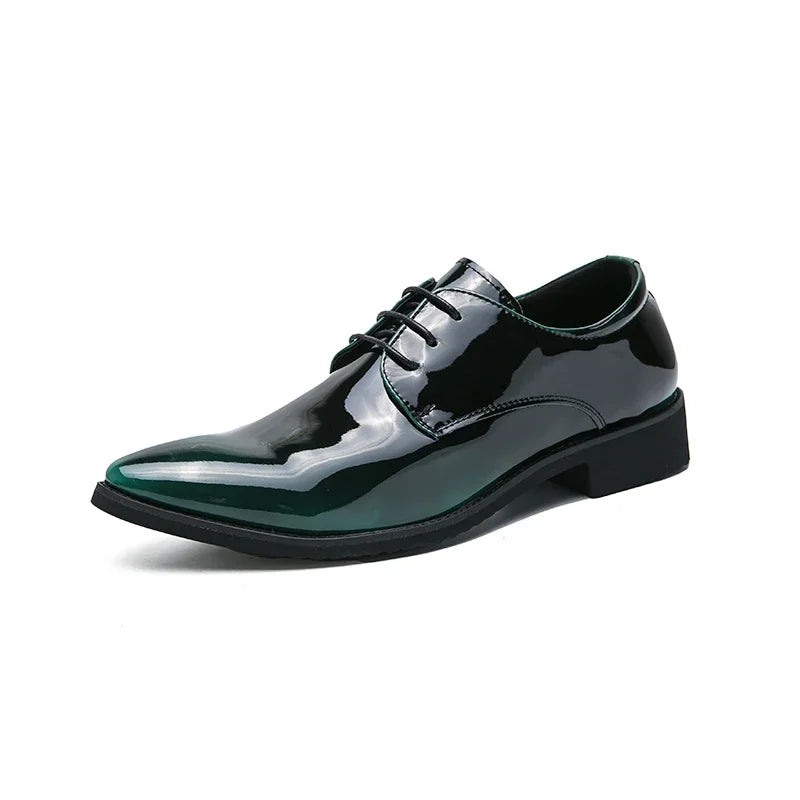 Men Mirror Face Oxfords Shoes Luxury Designer Formal Shoes Patent leather Pointed Shoes Lace-Up Business Dress Green Mocasines