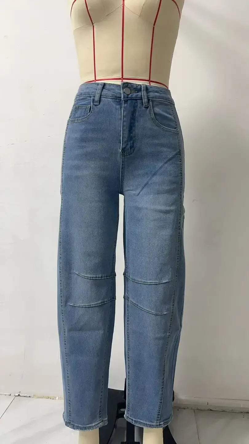 Straight Pants Jeans Women Streetwear Denims High Waist Washed Distressed Pockets Female 2025 Vintage Ankle Length Trousers