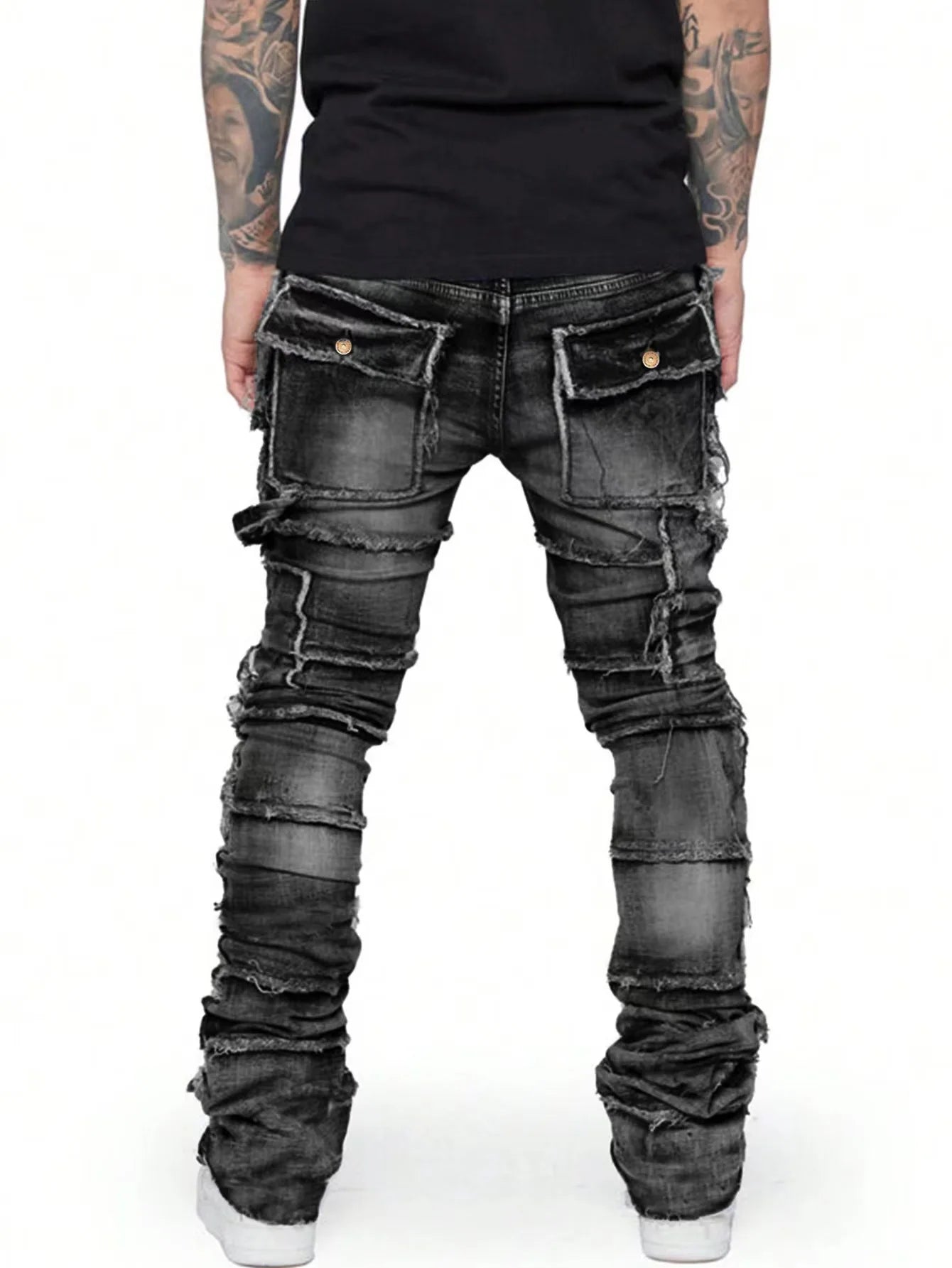 2025 New Men Ripped Stacked Jeans Distressed Slim Fit Skinny Straight Leg Jeans Fashion Hip Hop Denim Pants Casual Streetwear