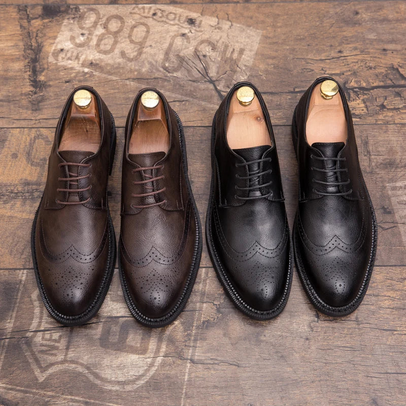 High Quality Social Shoes Men British business Men's Formal Shoes Plus Size Nightclub Pointed Block Black Casual leather Shoes