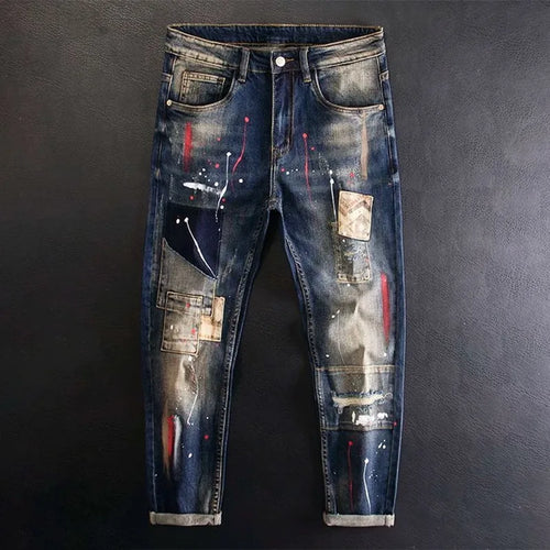 2024 Spring and Autumn New Fashion Trend Printed Straight Leg Stretch Jeans Men's Casual Loose Comfortable High Quality Pants