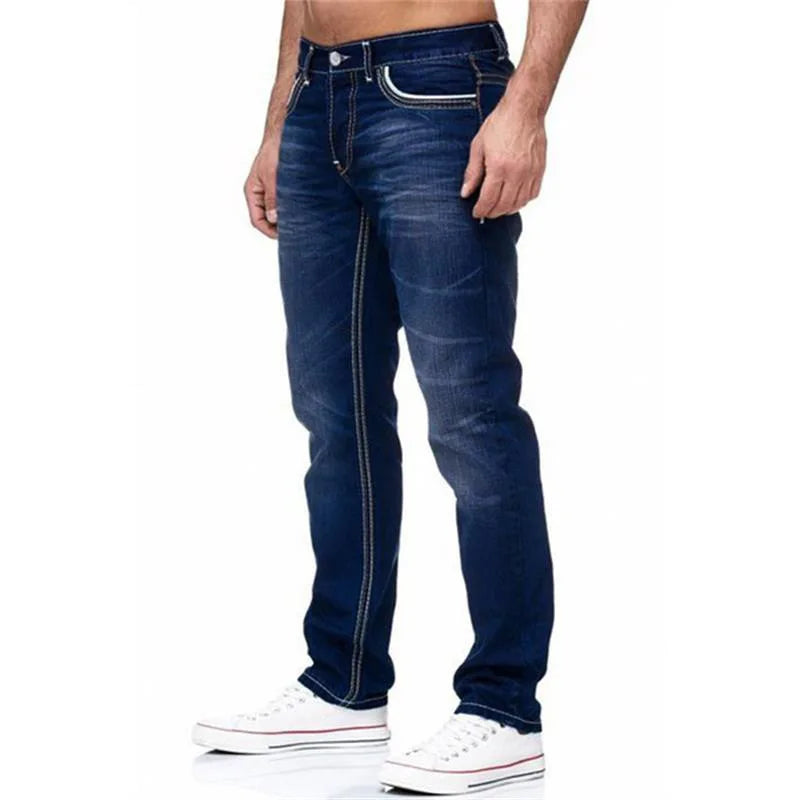 European and American High-quality Men's Slim Classic Solid Color Elastic Jeans Men's Cotton Fashionable Casual Men's Clothing