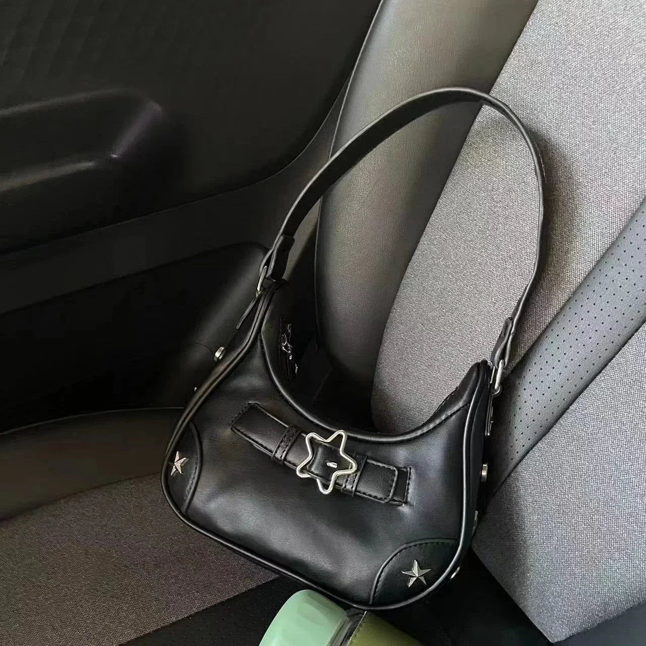 Vintage Korean Casual Cute White Star Shoulder Underarm Tote Bag Ladies Sling Bags Leather Zip Purses  Handbags Women