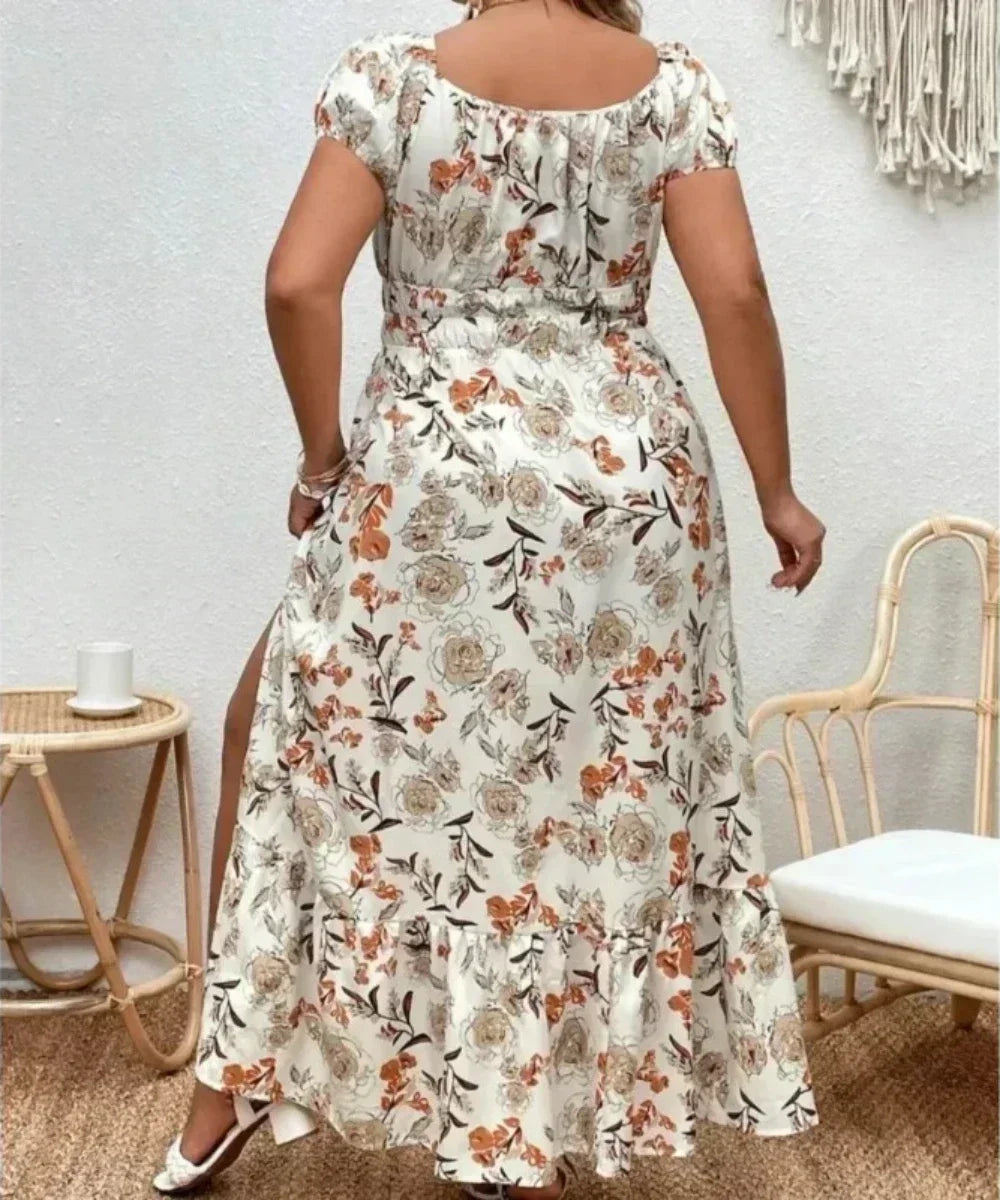 Plus Size Women 1XL-5XL  Suitable for Outdoor Flower Casual Long Party Dress Women Fashion Print Loose Summer Dress