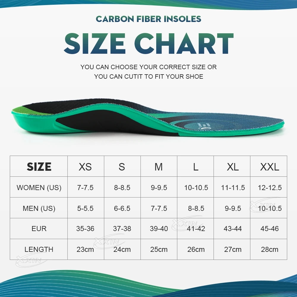 【Xxin】Carbon Fiber Insole Orthopedic Arch Support Shoe Insoles Pad Running Sport Shoe Insert Cushion Size37-46