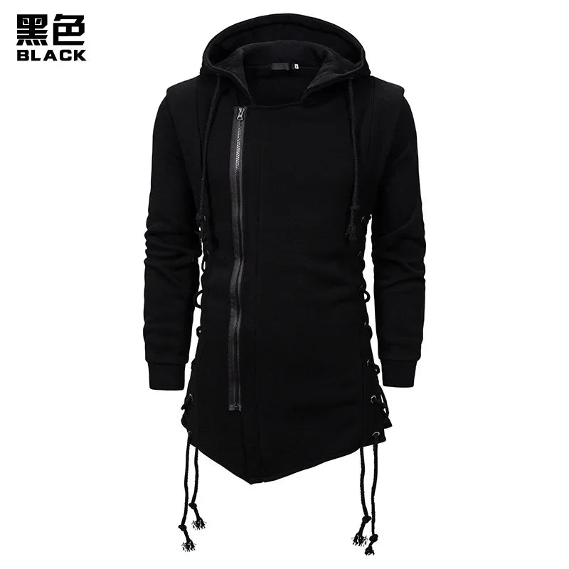 Men Hoodies Sweatshirts Casual Autumn New Slim Fit Solid Long Sleeve Trendy Punk Hooded Sweatshirt Gothic Drawstring Male Tops
