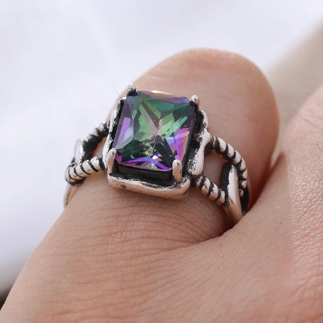 High Quality Retro Thai Silver Shiny Colorful CZ Zircon Star Female Party Ring Jewelry For Women Halloween Gift Never Fade