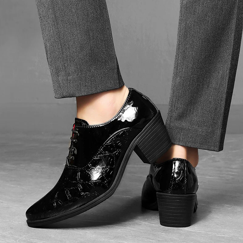 Luxury Red High Heel Men's Shoe Fashion Moccasin Man Wedding Shoes Groom Designer Pointed Toe Dress Shoes Men Leather Oxford