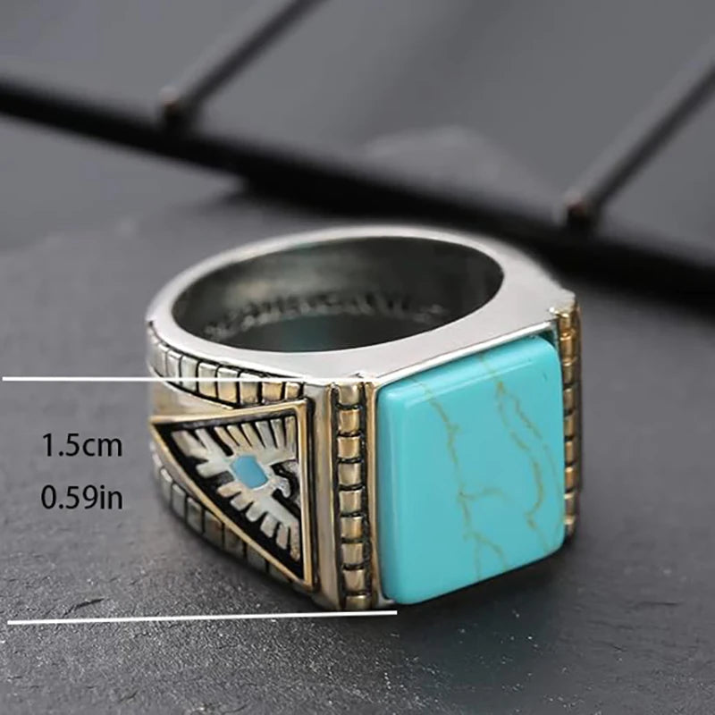 Vintage eagle turquoise ring for men hand carved classic eagle ring bohemian natural stone ring bohemian turquoise jewelry chic
