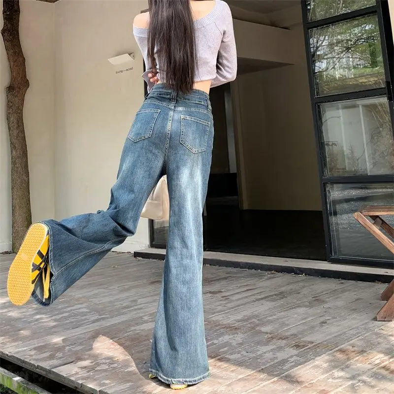 Women Punk Sweet Cool Pants High Waist Straight Jeans Summer Loose Wide Leg Trousers Sweet Vintage Clothing Jeans Dnim Pants