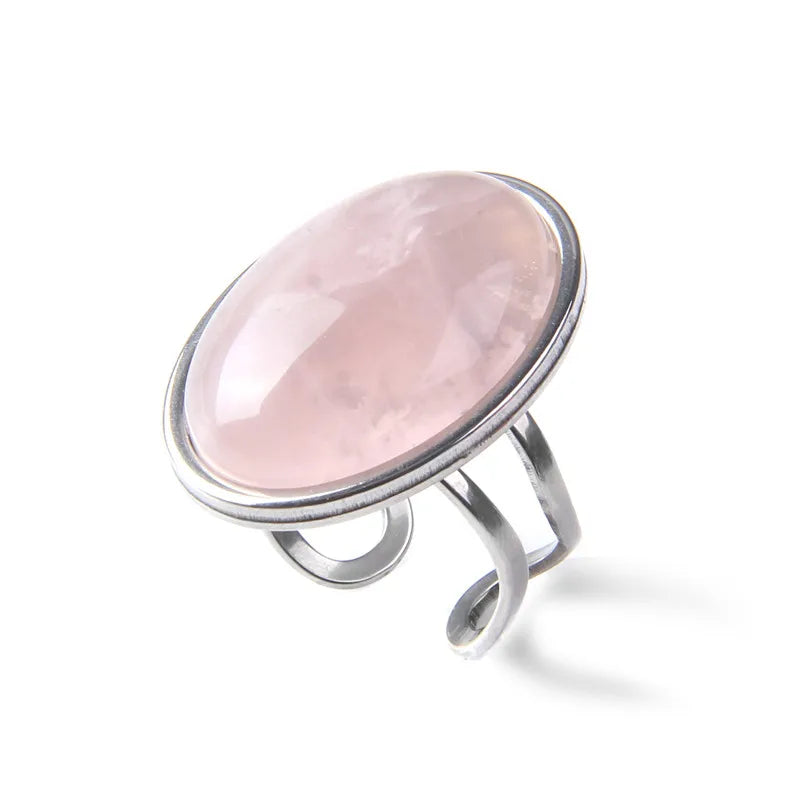 Rose Quartzs Rings Natural Stone Labradourites Beads Rings Silver Color Rings Party Wedding Anniversary Engagement Gifts Jewelry