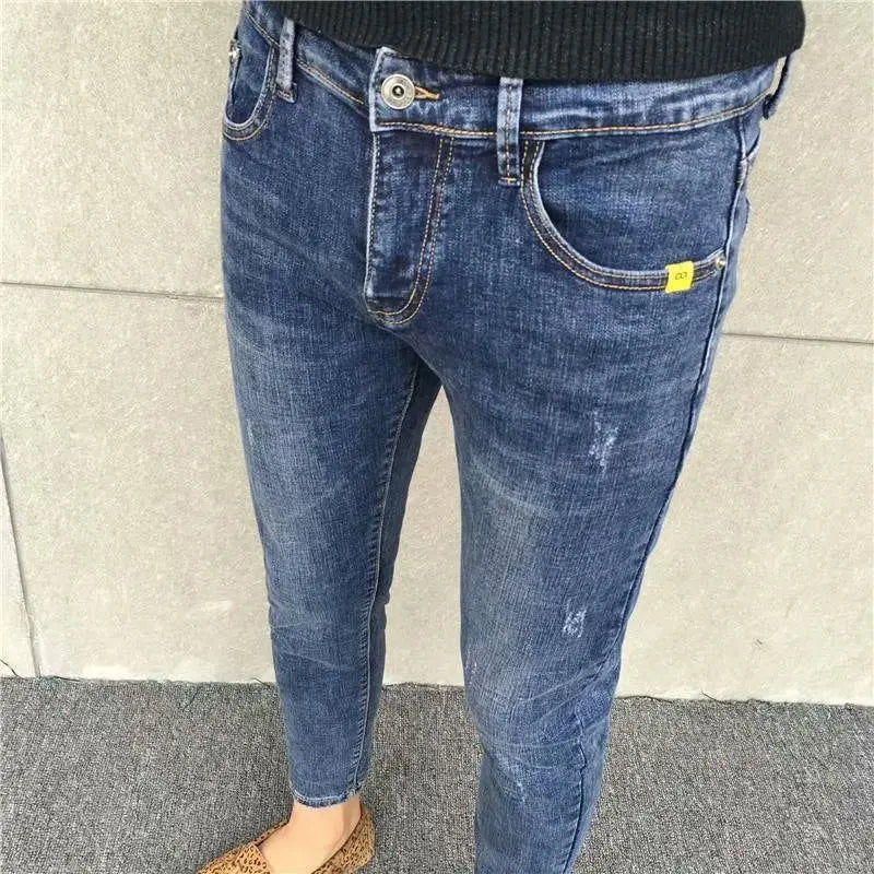 Fashion 2022 Social Spirit Guy Cowboy Stretch New Denim Jeans Man's Trendy Trousers Brand Jean Slim Homme Pencil Pants Men