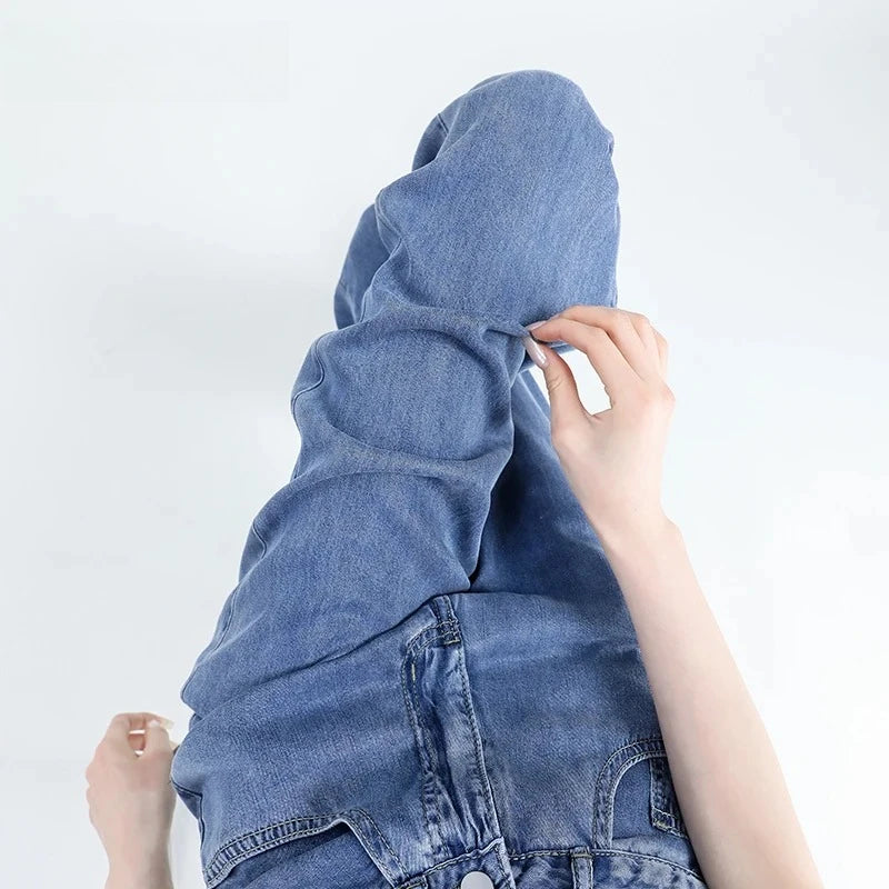 Lyocell Jeans Summer Thin High Waisted Wide Pants Korean Stretch Women Jeans Fashion Street Straight Denim Trousers Baggy Jeans