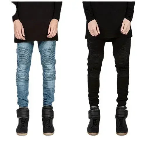 Men Washed Distressed Jeans Pencil Pants Mid Waist Denims Vintage Pockets Button Zipper Fly Streetwear Ankle Length Trousers