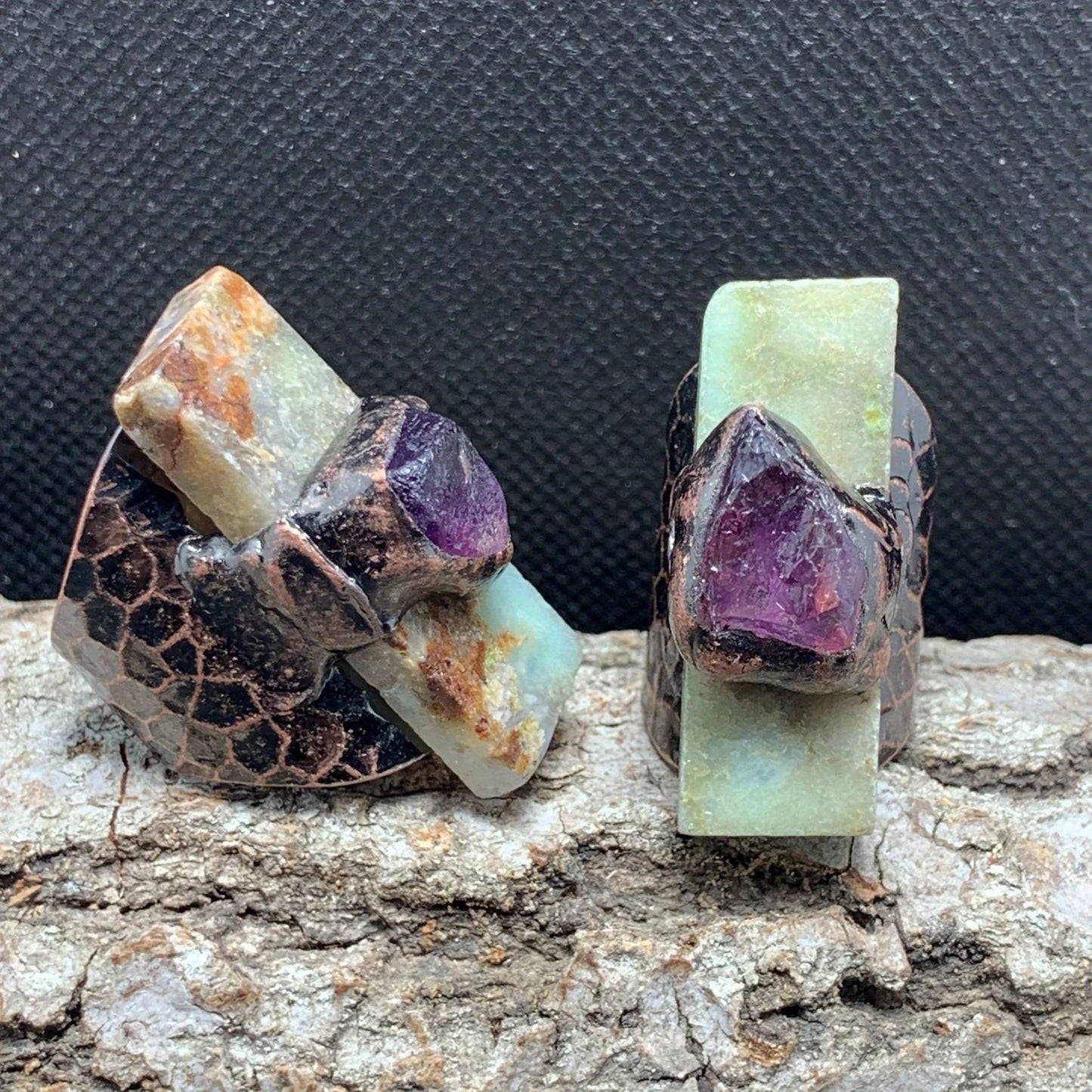 YEEVAA 1pc Rectangular Amethyst Raw Stone Handmade Open Adjustable Ring For Women Party Favors