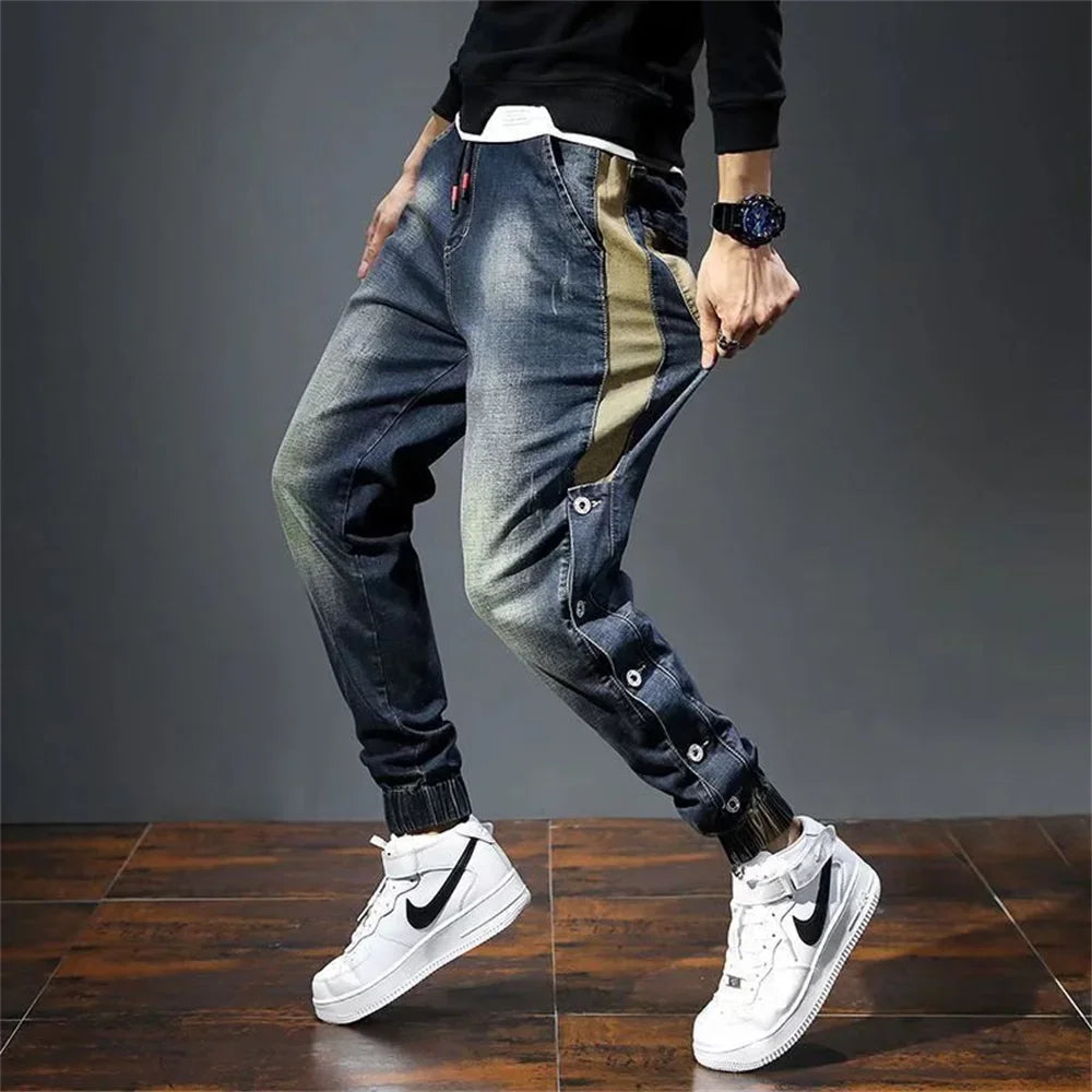 Mens Jeans Harem Pants Fashion Pockets Desinger Loose Baggy Moto Jeans Men Stretch Retro Streetwear Relaxed men clothing pants