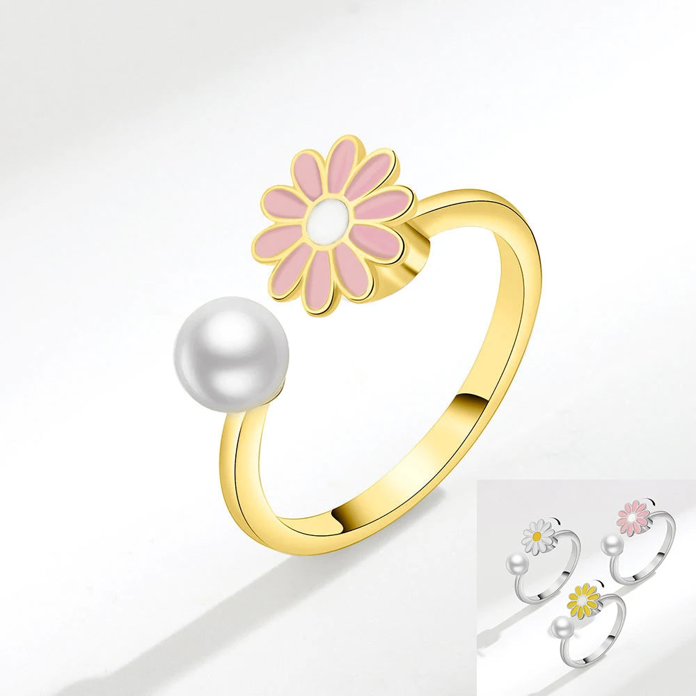 VENTFILLE 925 Sterling Silver Sunflower Diamond Zircon Rotatable Ring For Women Gift Relieve Stress Ring Jewelry Wholesale