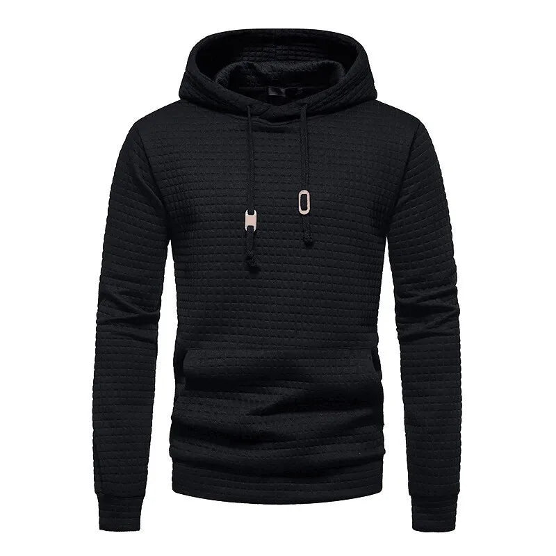 2024 new men's casual large pocket pullover, small checkered jacquard sweatshirt, checkered hoodie, fashionable sportswear