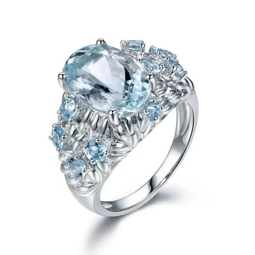 Fashionable 925 silver ring blue blue stone topaz finger ring retro ring men and women wedding ring party accessories