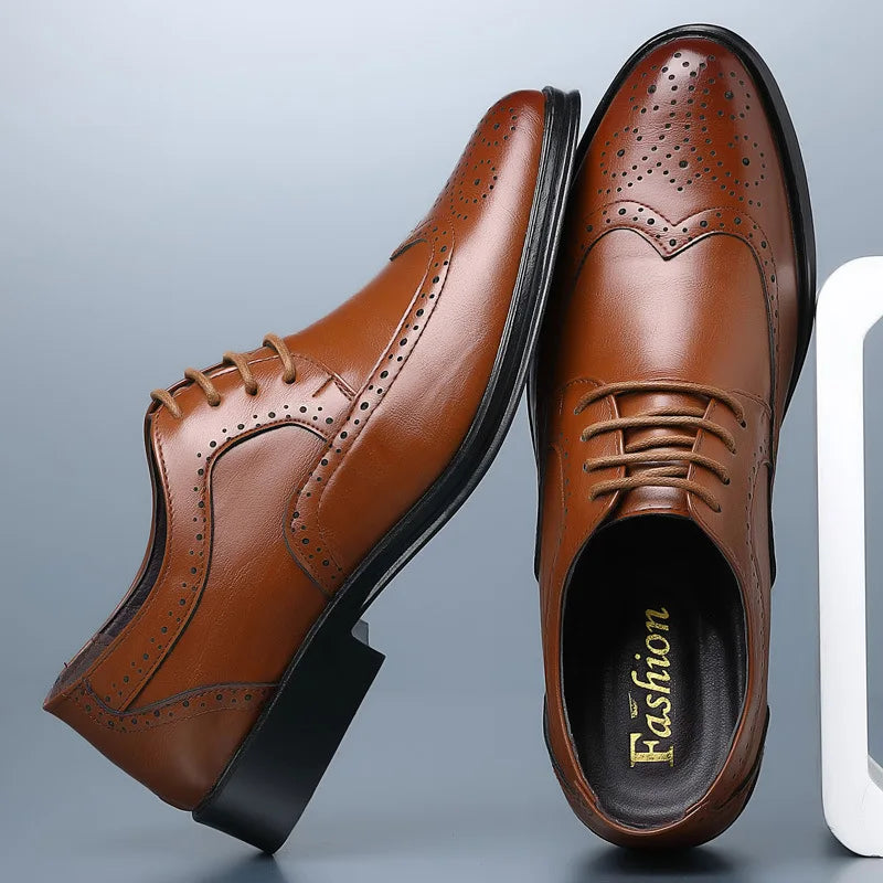 Handcrafted Mens Oxford Shoes Genuine Calfskin Leather Brogue Dress Shoes Classic Business Formal Shoes Man