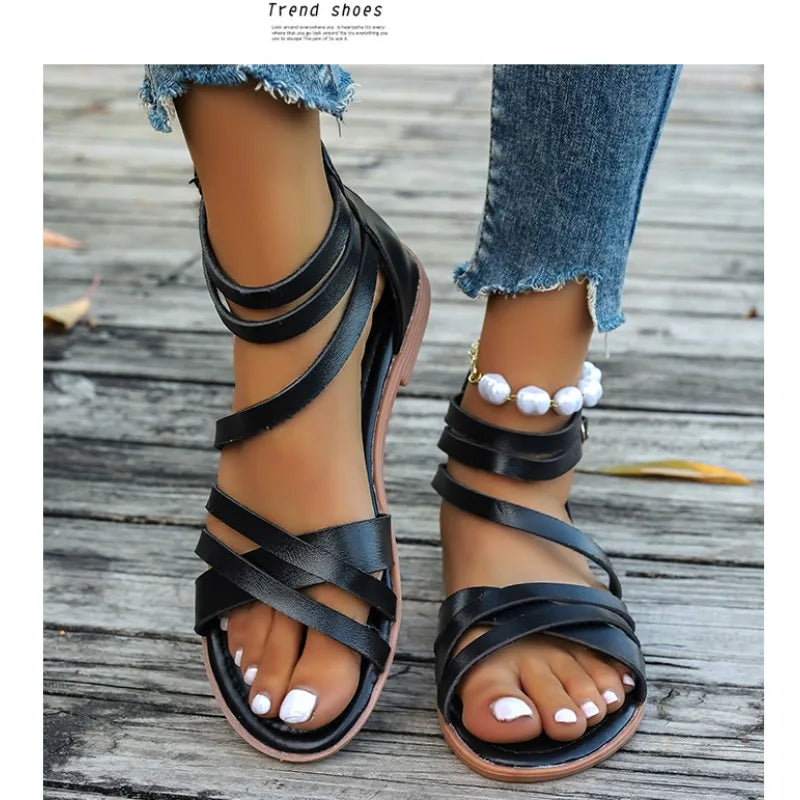 New Women Summer Shoes Gladiator Gothic Flip Flops Woman Slippers Flats Low Heel Buckle Trending Sports Beach Casual Sandalias