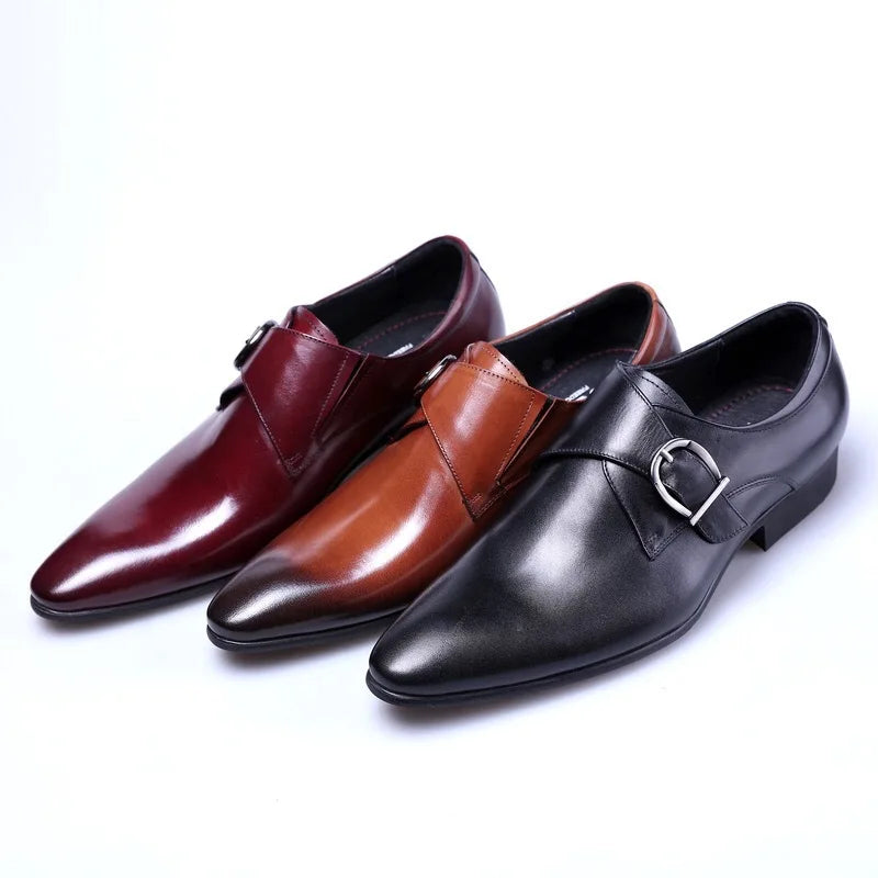 Men's Pointed Toe Business Leather Shoes Comfortable Wear Shoes Metal Buckle Men's Shoes Dress Shoes Men Wedding Shoes Sz 39-48